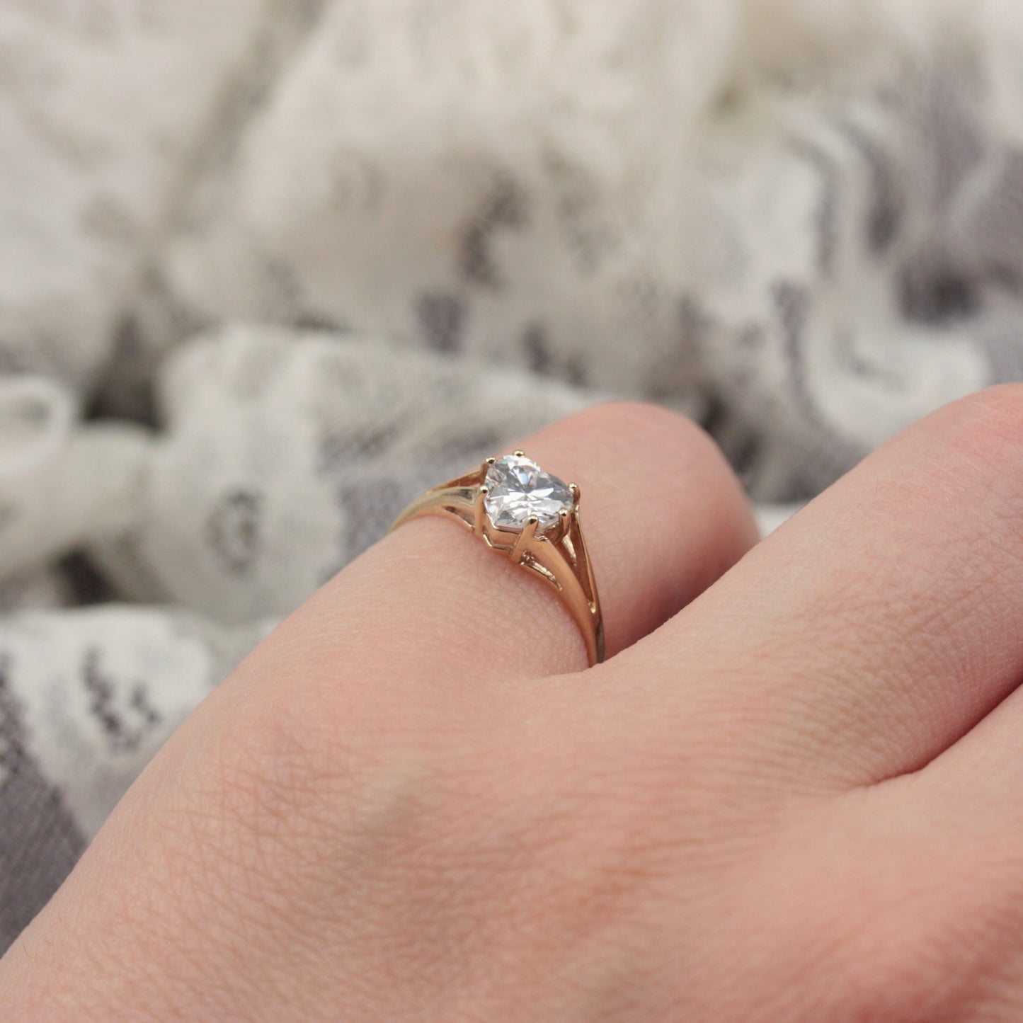 Late Vintage 9ct Gold and Cubic Zirconia Heart Ring