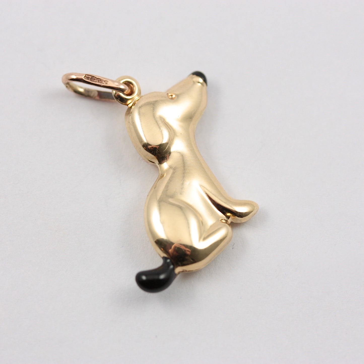 Pre-owned 9ct Gold Dog Charm with Enamel Tail and Nose, by Unoaerre