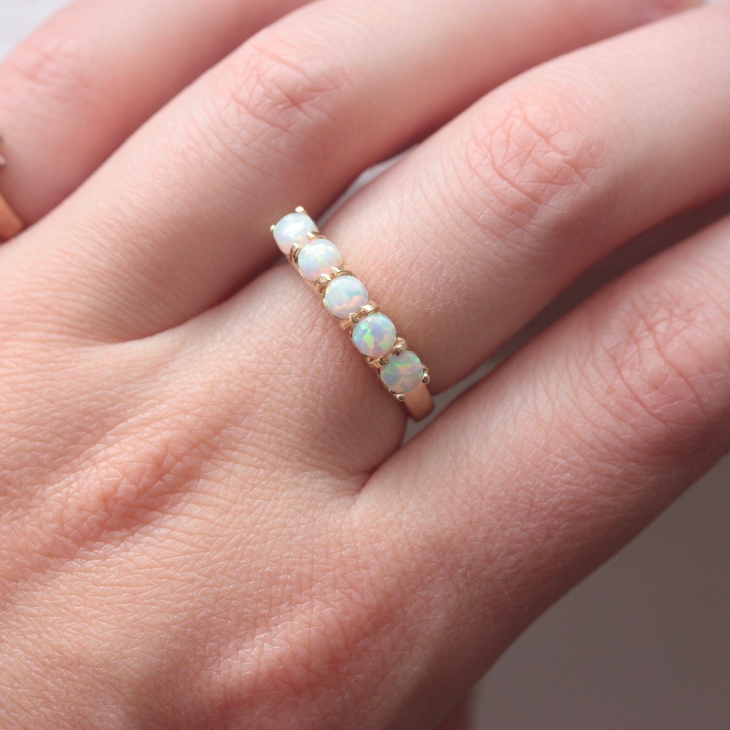 Pre-owned 9ct Gold Lab Created Opal 5 Stone Ring, 2005