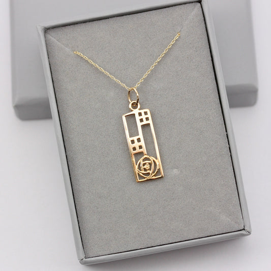Vintage 9ct Gold Rennie Mackintosh Style Pendant with Chain