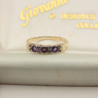 Vintage 9ct Gold Amethyst and CZ Band Ring, 1980s