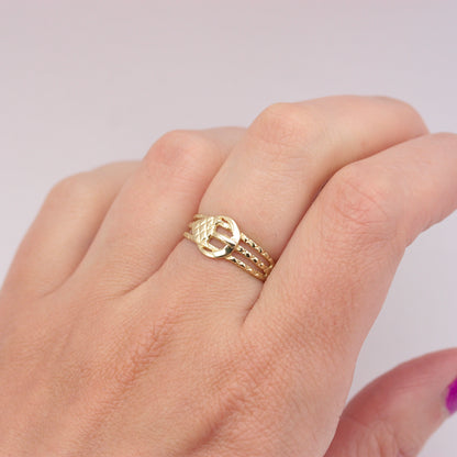 Vintage 9ct Gold Textured Cut Out Buckle Ring, 1989