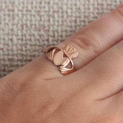 Vintage 9ct Rose Gold Claddagh Ring, 1990