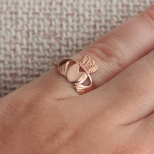 Vintage 9ct Rose Gold Claddagh Ring, 1990