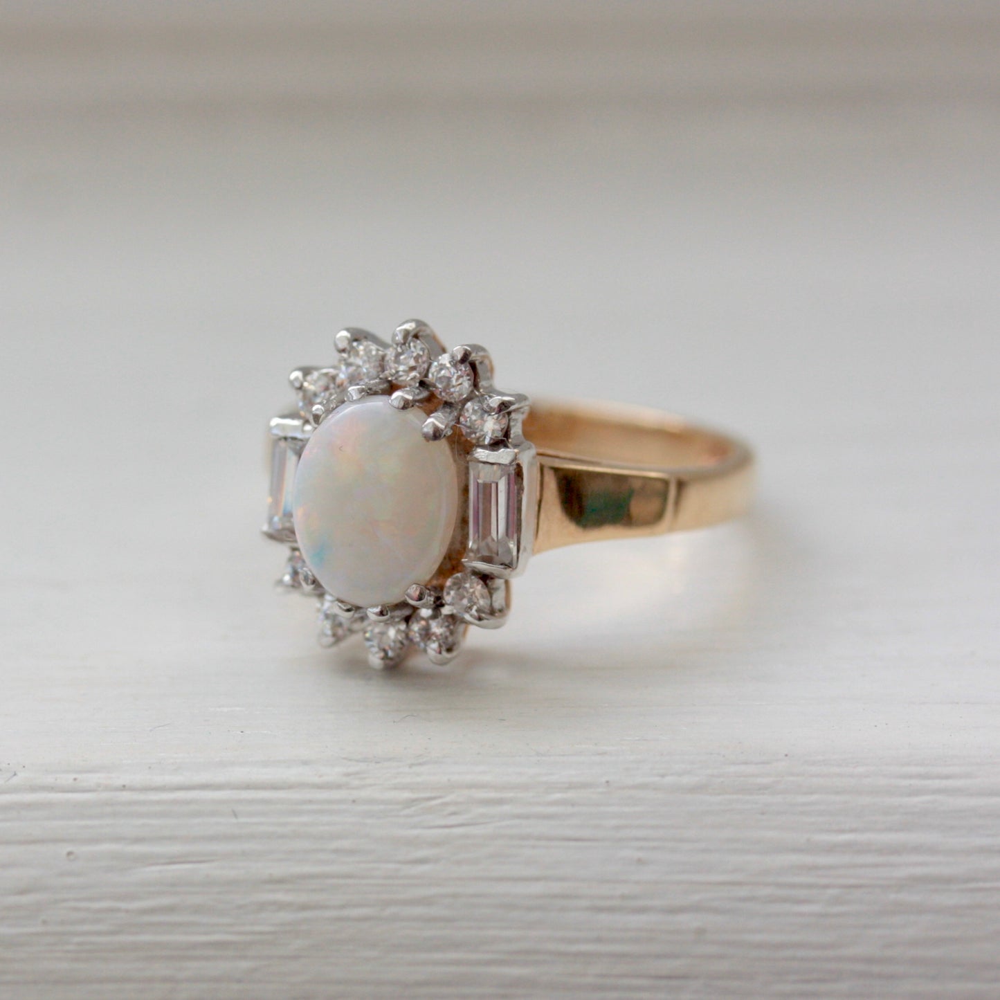 Vintage 9ct Gold Opal and Cubic Zircona Cluster Ring, 1989