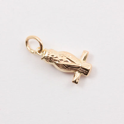 Vintage 9ct Gold Owl on Branch Charm