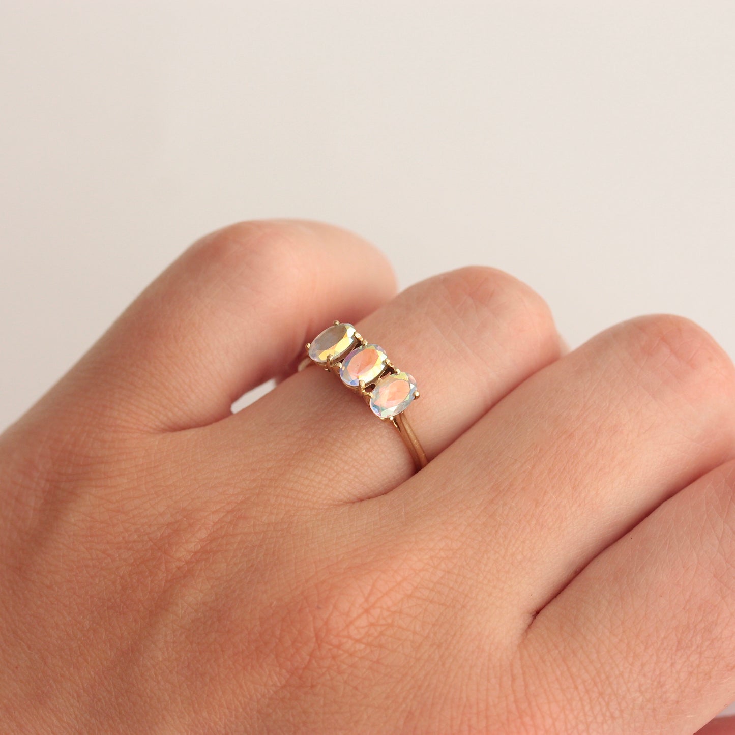 Pre-owned 9ct Gold Mystic Topaz Three Stone Ring
