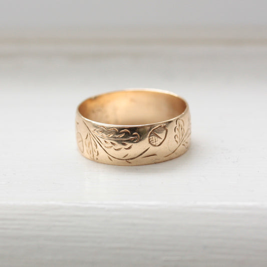 Vintage 9ct Gold Acorn Patterned Wedding Ring, 1983