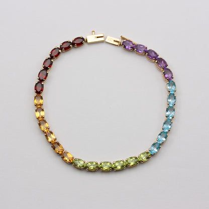 Vintage 9ct Gold Rainbow Gemstone Bracelet, 1998