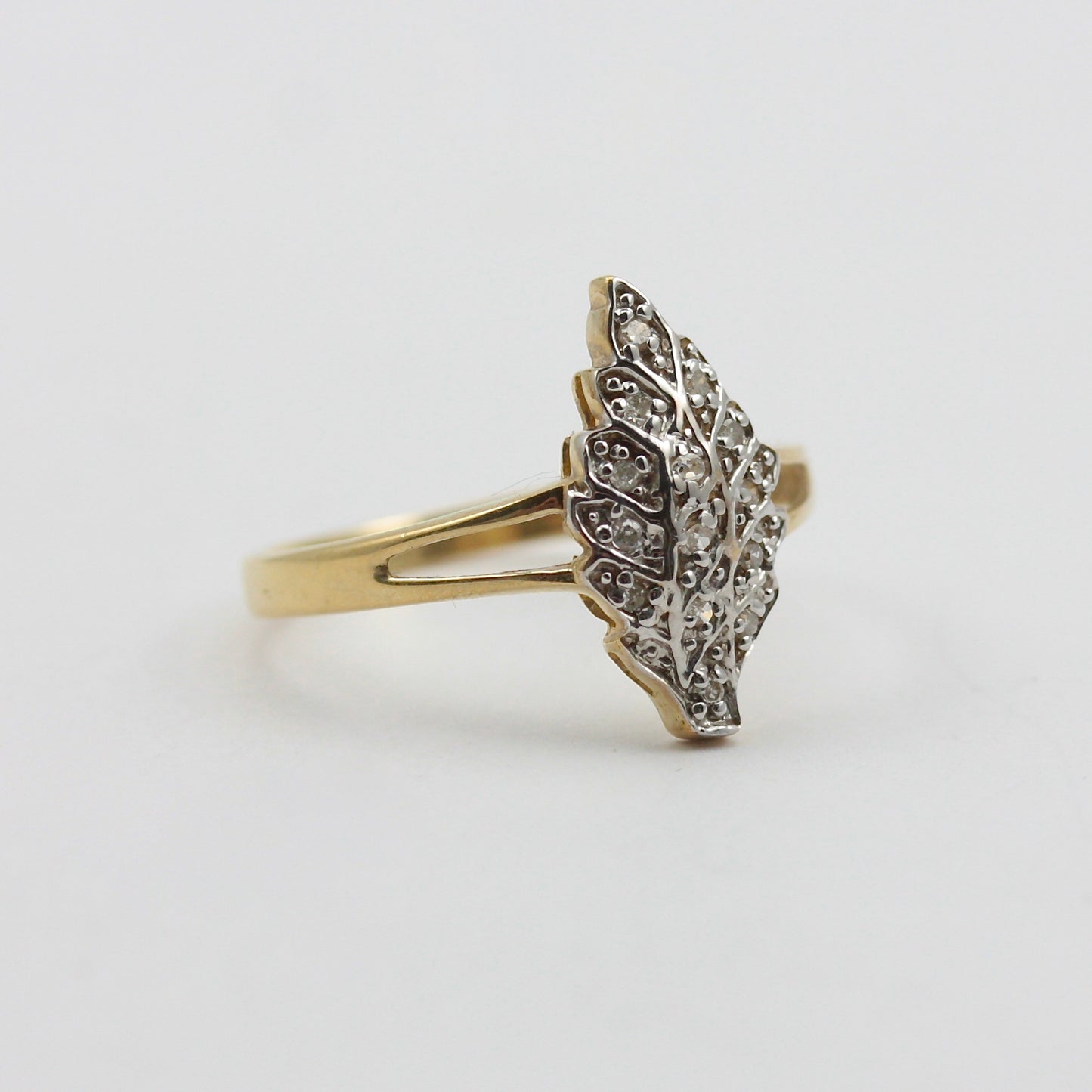 Late Vintage Diamond Pave Ring in Leaf Design