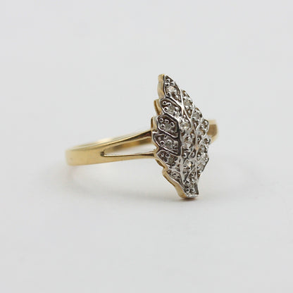 Late Vintage Diamond Pave Ring in Leaf Design