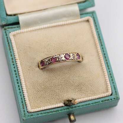 Vintage 9ct Gold Ruby and Diamond Half Eternity Band Ring, 1986