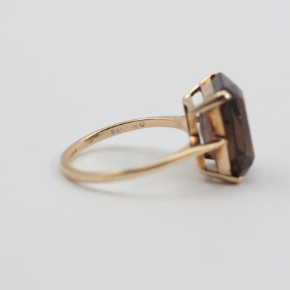 Vintage 9ct Gold Smoky Quartz Cocktail Ring, 1966
