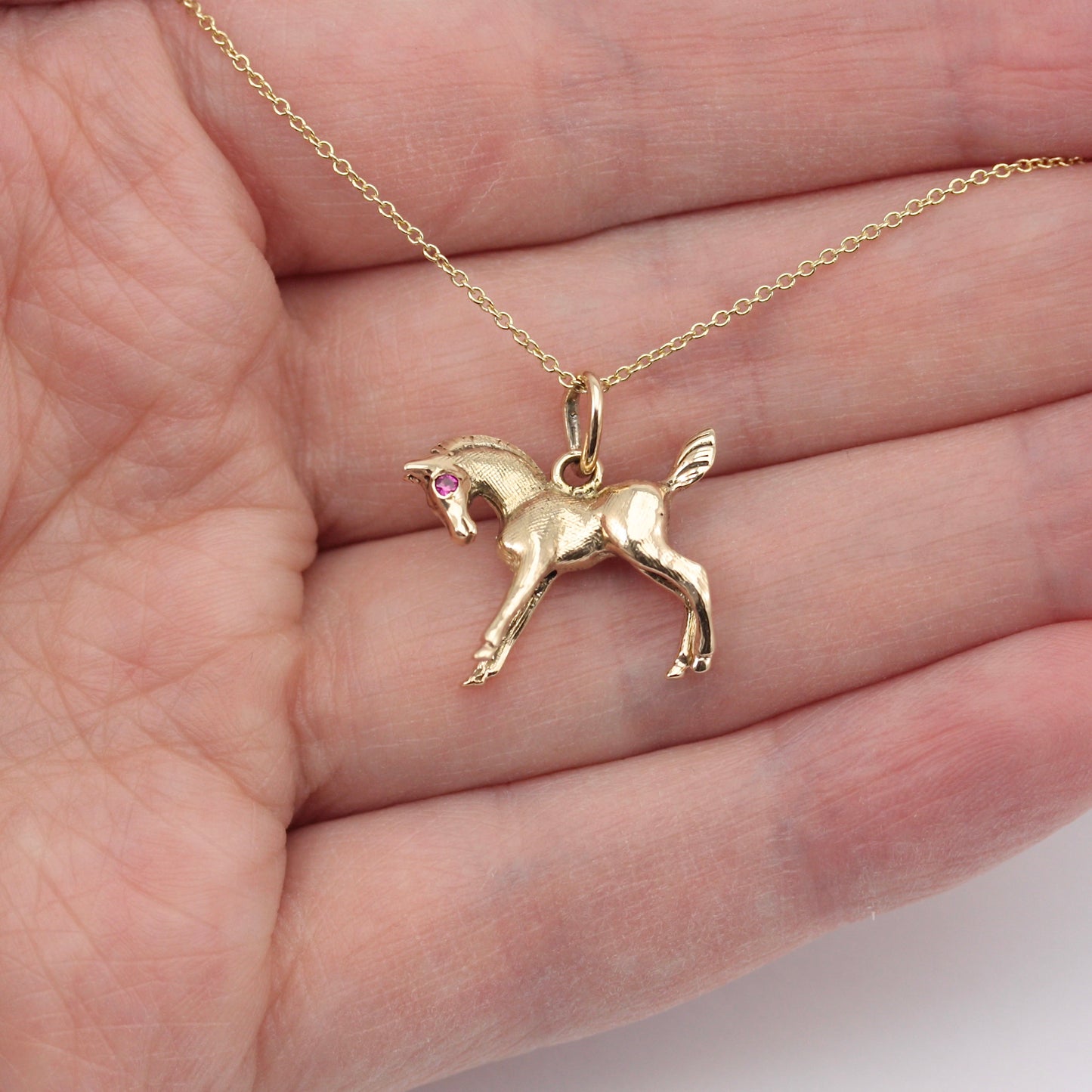Vintage 9ct Gold Horse Pendant with Ruby Eyes, Georg Jensen, 1963