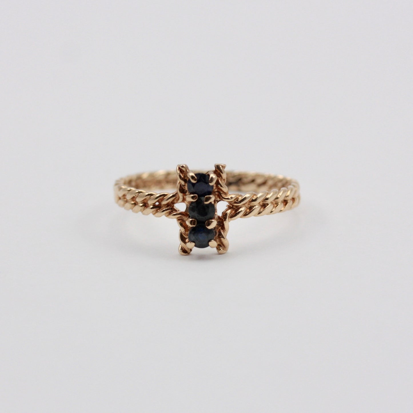 Vintage 9ct Gold Vertical Three Stone Rope Ring, 1978