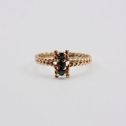 Vintage 9ct Gold Vertical Three Stone Rope Ring, 1978