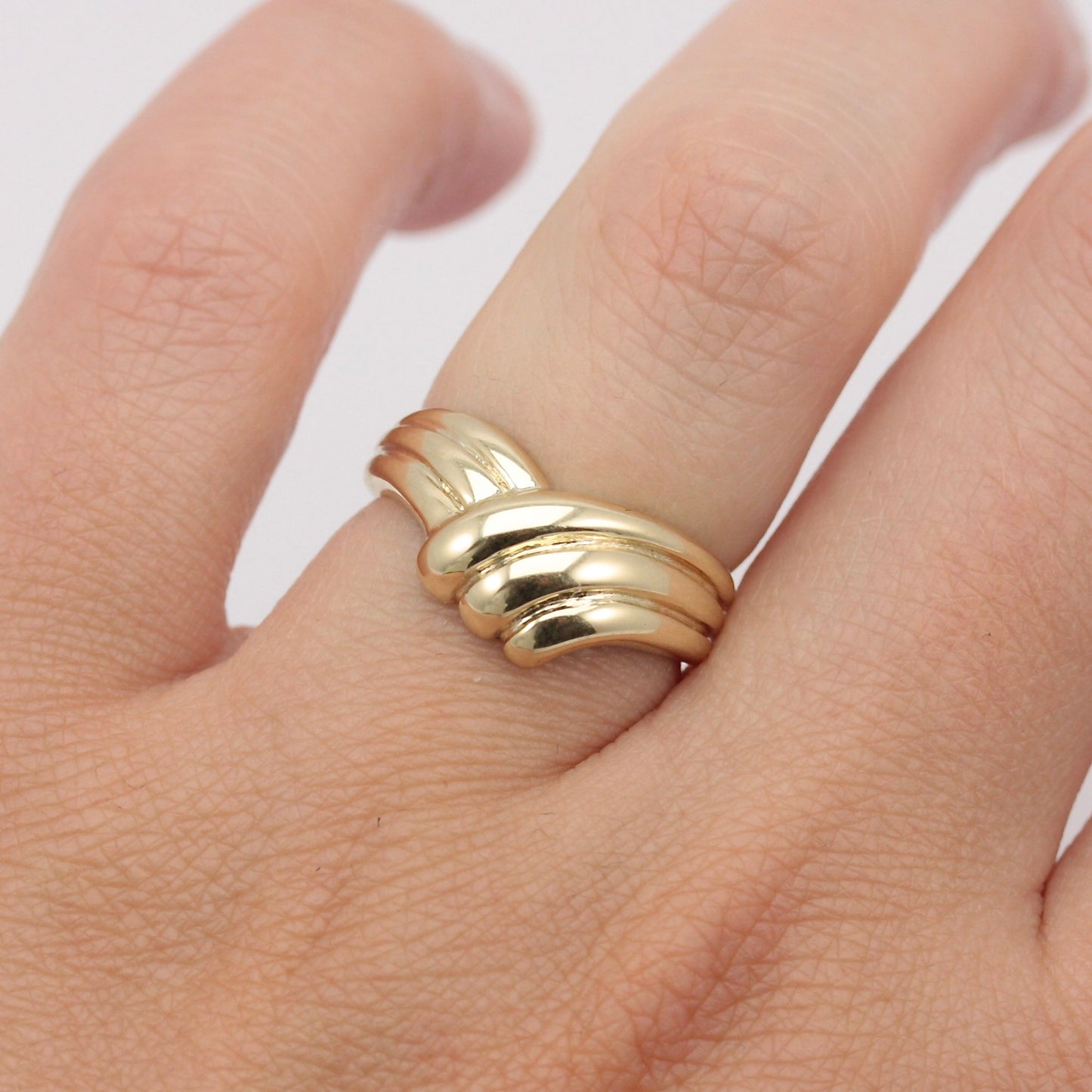 Vintage 9ct Gold Chunky Ridged Wishbone Ring, 1988