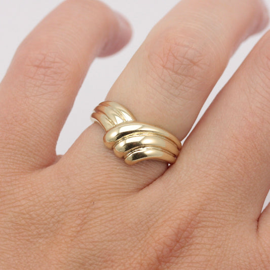 Vintage 9ct Gold Chunky Ridged Wishbone Ring, 1988