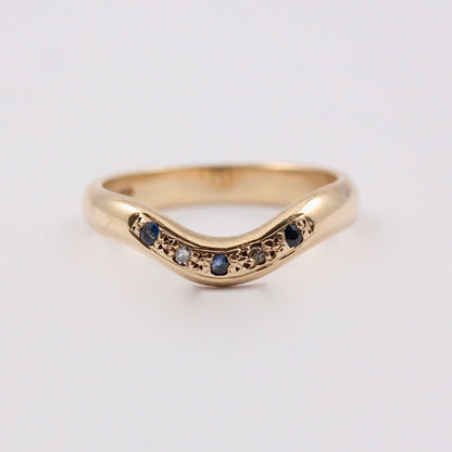 Vintage 9ct Gold Sapphire and Diamond Wishbone Ring, 2000
