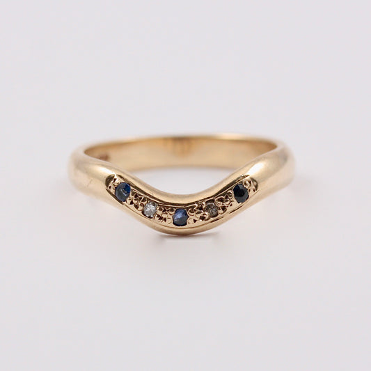Vintage 9ct Gold Sapphire and Diamond Wishbone Ring, 2000