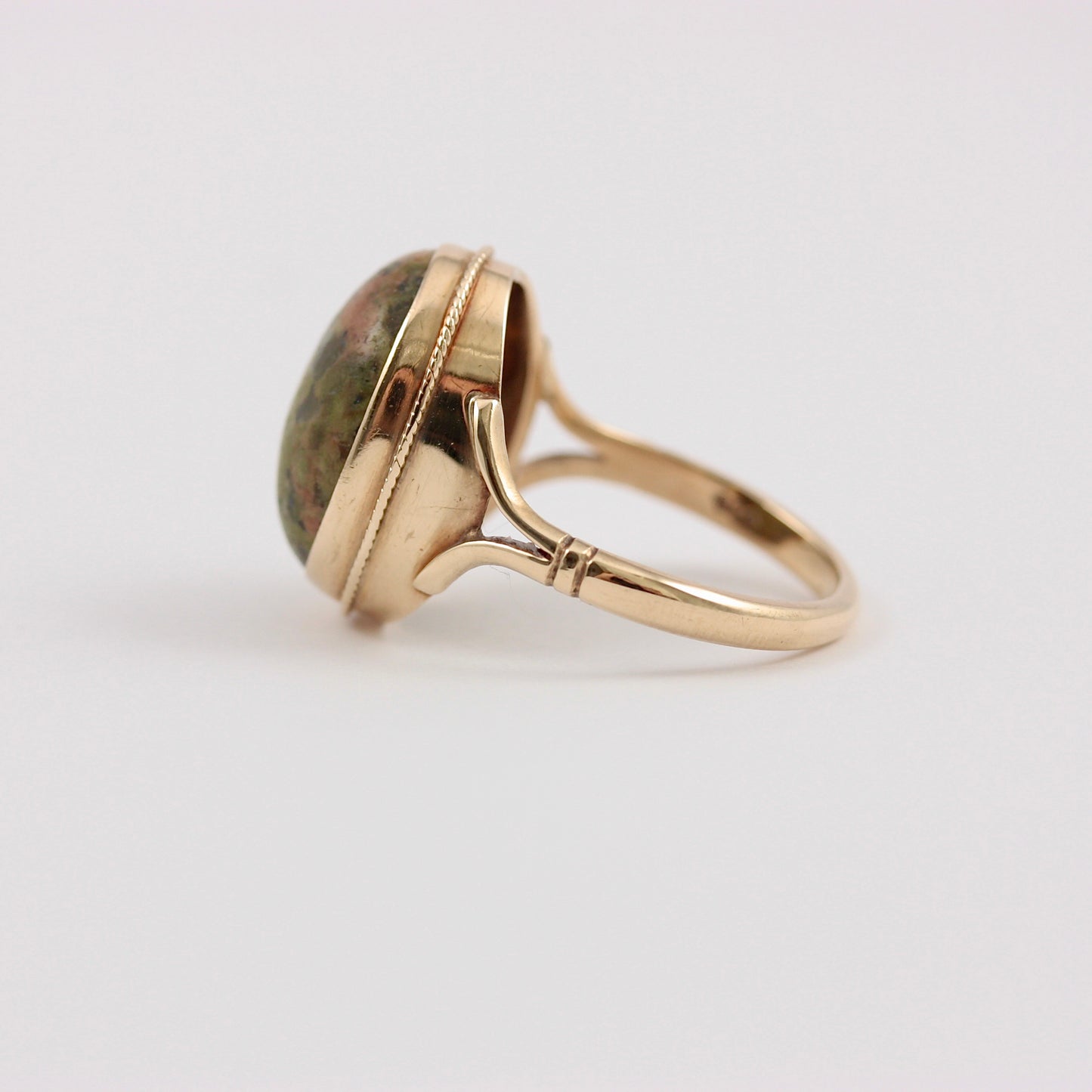 Rare Vintage Statement Ring with Unakite Gemstone, 1973