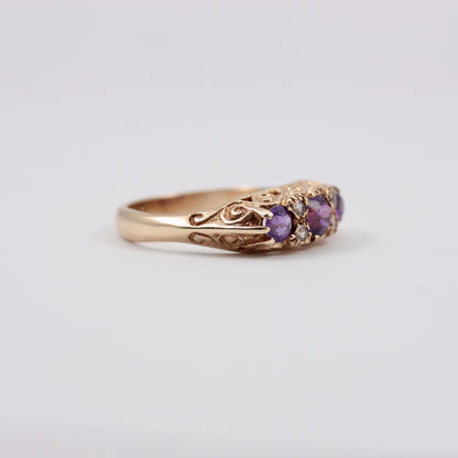 Vintage 9ct Gold Amethyst and Quartz Boat Ring, 1974