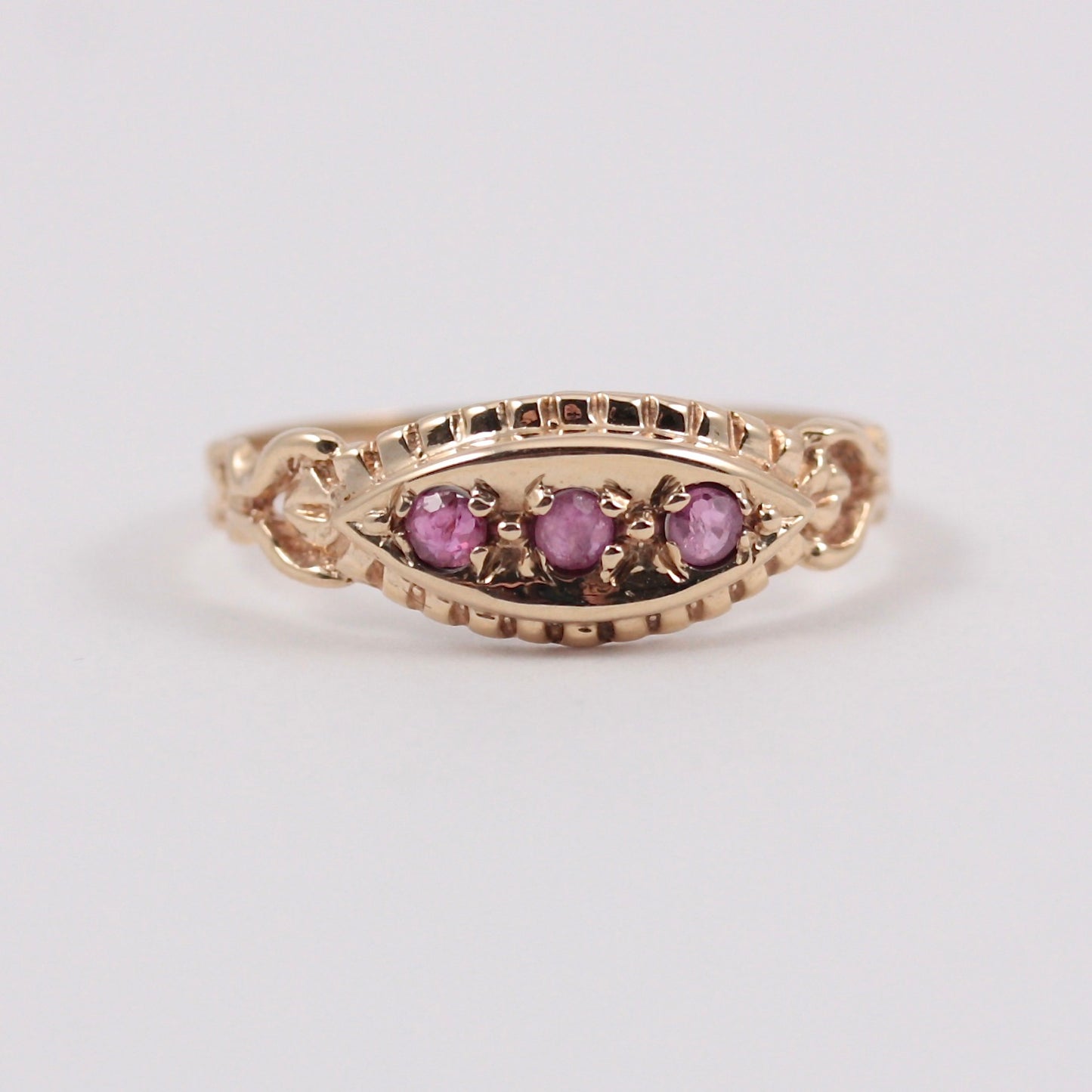 Vintage 9ct Gold Ruby Three Stone Ring, 1990