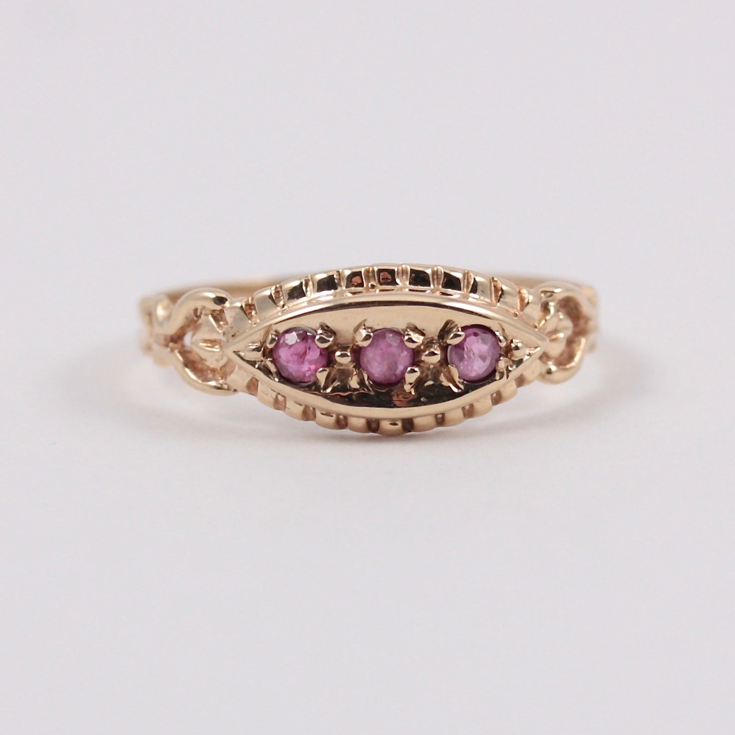 Vintage 9ct Gold Ruby Three Stone Ring, 1990