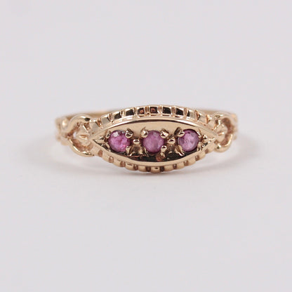 Vintage 9ct Gold Ruby Three Stone Ring, 1990