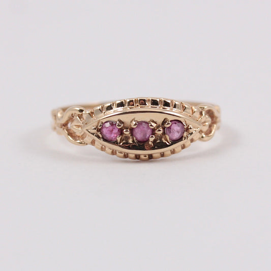 Vintage 9ct Gold Ruby Three Stone Ring, 1990