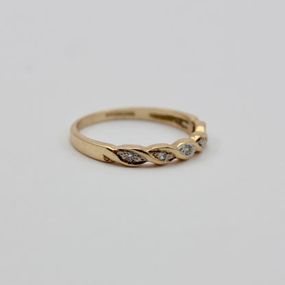 Vintage 9ct Gold & Diamond Twist Band Ring, 1987