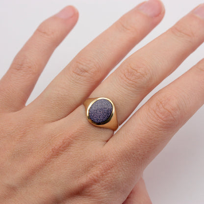 Vintage 9ct Gold Blue Goldstone Signet Ring, 1989
