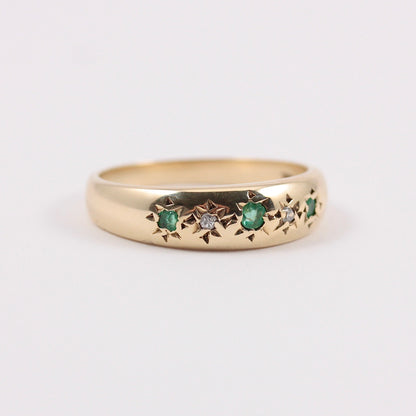 Vintage 9ct Gold Emerald & Diamond Gypsy Ring, 1979