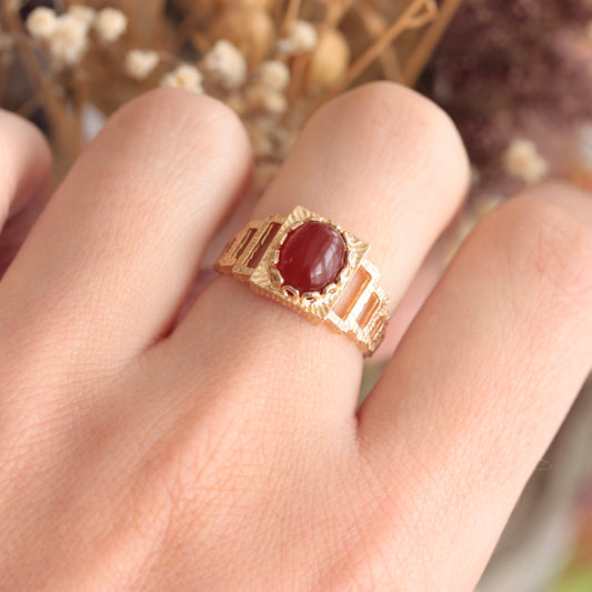 Vintage 9ct Gold Carnelian Ring, 1971