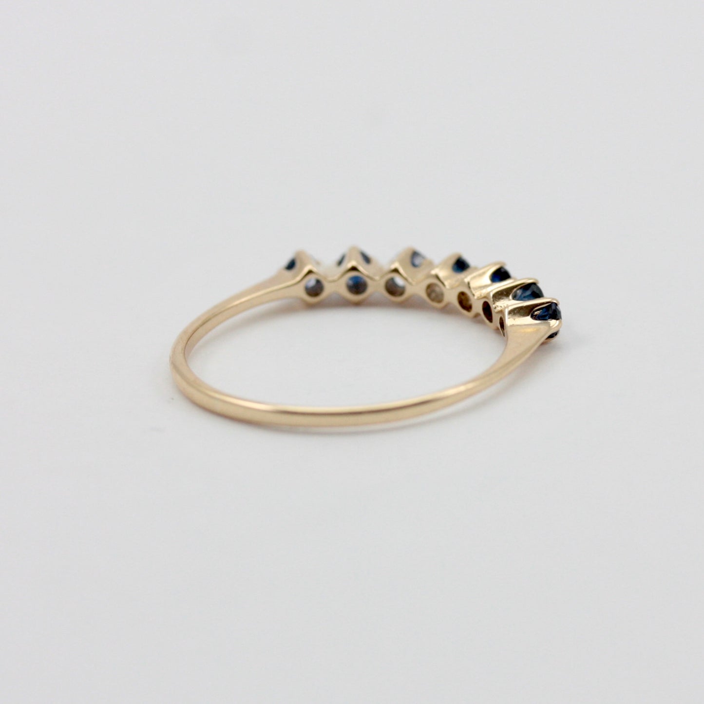 Dainty Vintage 9ct Gold Sapphire 7 Stone Ring, 1982