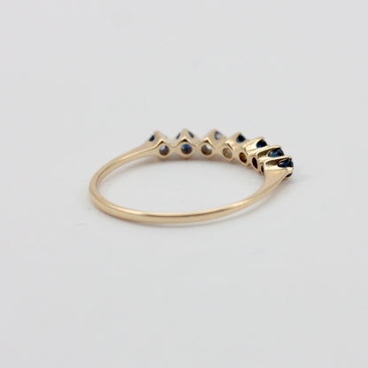 Dainty Vintage 9ct Gold Sapphire 7 Stone Ring, 1982
