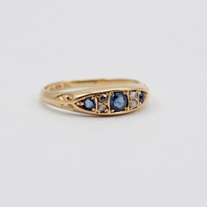 Antique 18ct Gold Sapphire and Diamond Boat Ring