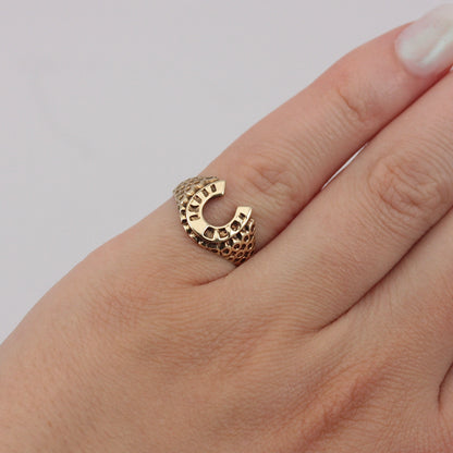 Vintage 9ct Gold Textured Horseshoe Ring, 1980