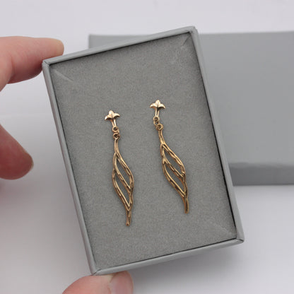 Vintage 9ct Gold Fleur De Lis Topped Dangle Earrings, 1980s