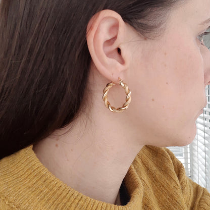 Pre-owned 9ct Gold Rope Twist Hoop Earrings, Medium / Large