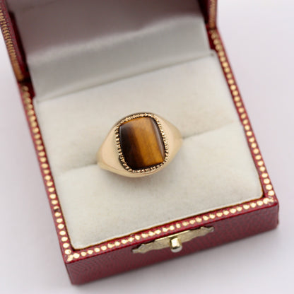Vintage 9ct Gold Tigers Eye Signet Ring, 1984