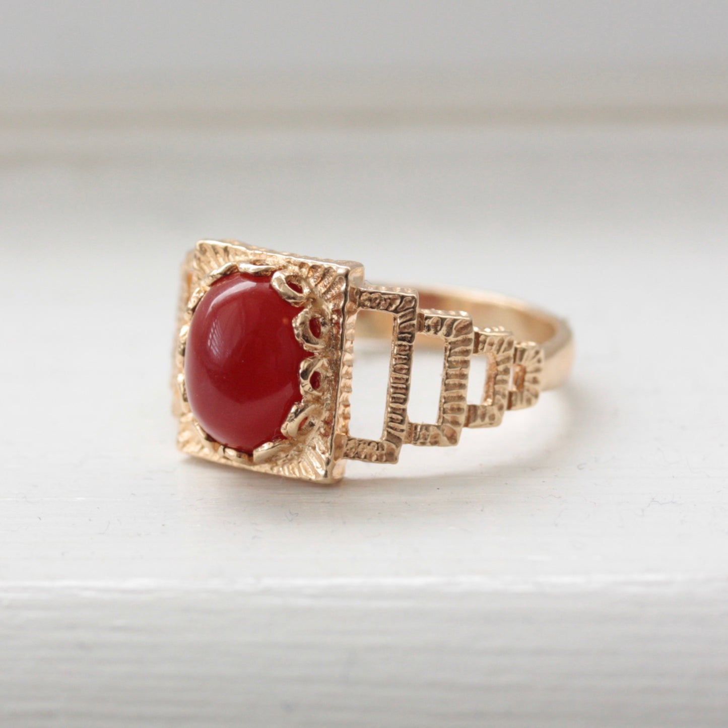 Vintage 9ct Gold Carnelian Ring, 1971