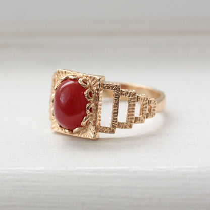 Vintage 9ct Gold Carnelian Ring, 1971