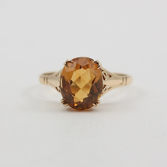 Vintage 9ct Gold Oval Citrine Solitaire Ring, 1969