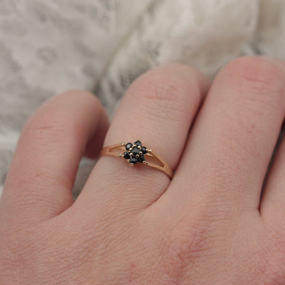 Dainty Vintage Dark Sapphire Flower Cluster Ring, 1984