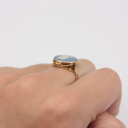 Vintage 9ct Gold Wedgwood Jasperware Ring, 1972