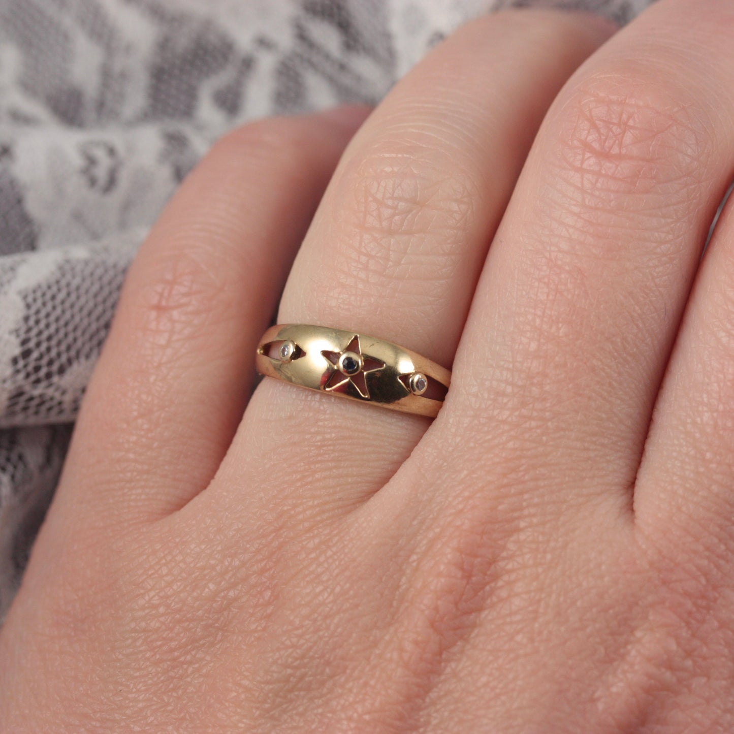 Vintage 9ct Gold Spinel Star Band Ring, 1970s