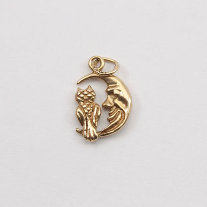 Vintage 9ct Gold Owl and Moon Charm, 1994