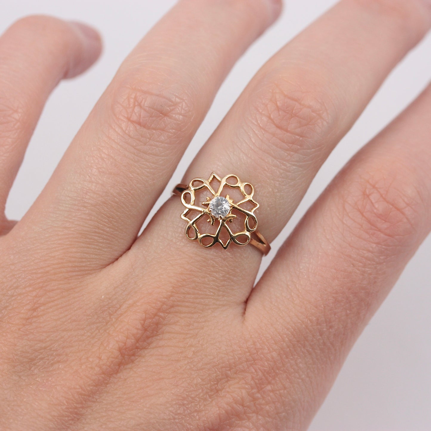 Vintage 9ct Gold Openwork Crystal Set Ring, 1986