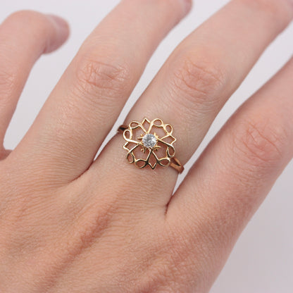 Vintage 9ct Gold Openwork Crystal Set Ring, 1986